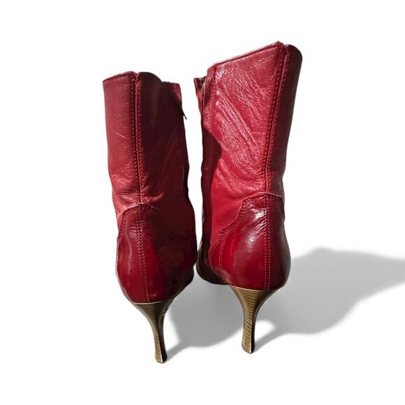 Los Altos Red Leather Women's Heeled Ankle Boots Size 23 Mex US 6 Side Zip - Picture 5 of 10